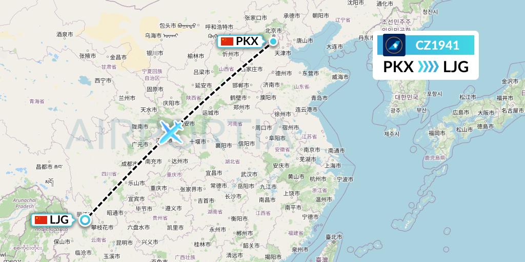 CZ1941 China Southern Airlines Flight Map: Beijing to Lijiang