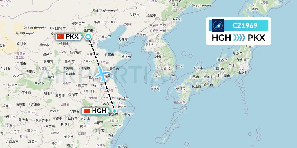 CZ1969 China Southern Airlines Flight Map: Hangzhou to Beijing