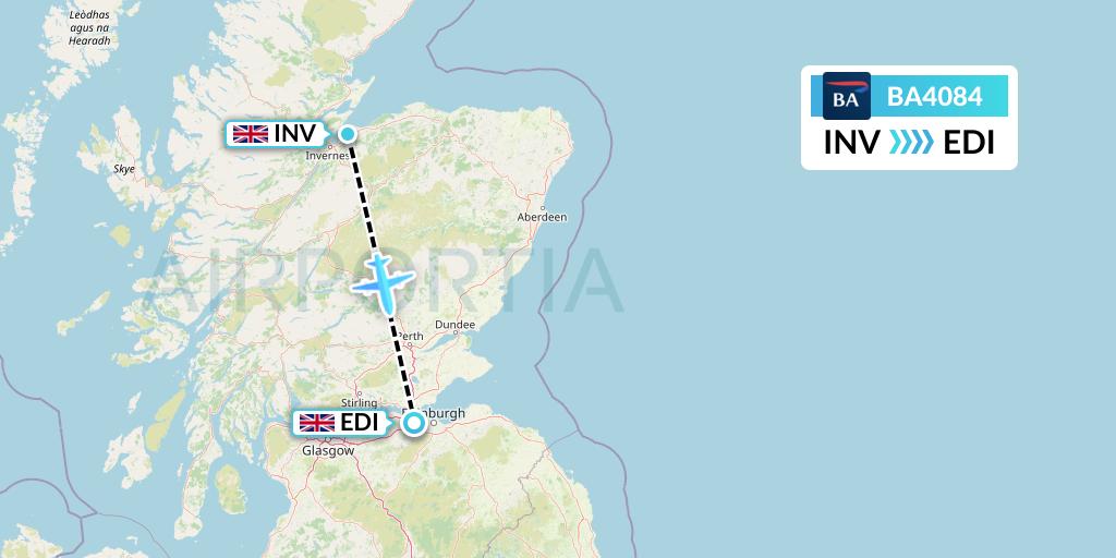 BA4084 British Airways Flight Map: Inverness to Edinburgh