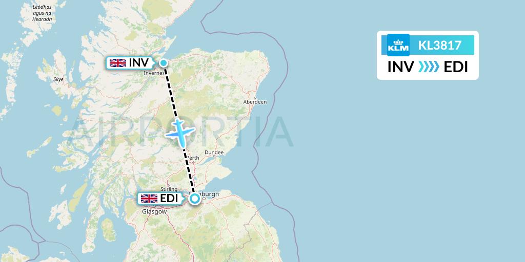 KL3817 KLM Flight Map: Inverness to Edinburgh