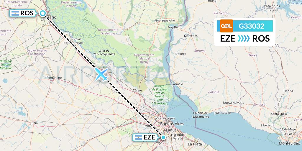 G33032 GOL Transportes Aeros Flight Map: Buenos Aires to Rosario