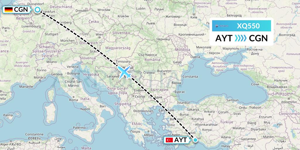 XQ550 SunExpress Flight Map: Antalya to Cologne