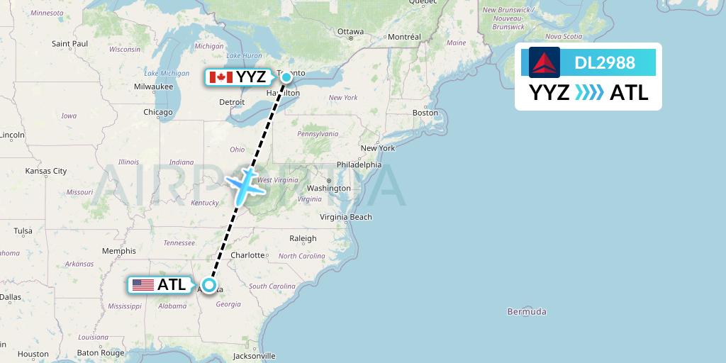 DL2988 Delta Air Lines Flight Map: Toronto to Atlanta