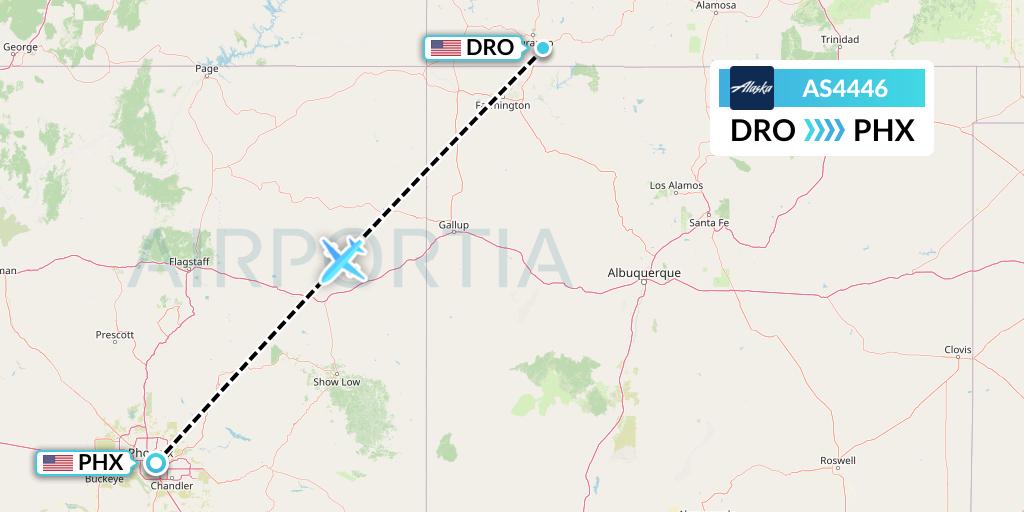 AS4446 Alaska Airlines Flight Map: Durango to Phoenix