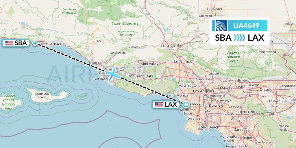 UA4649 United Airlines Flight Map: Santa Barbara to Los Angeles