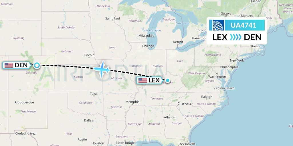 UA4741 United Airlines Flight Map: Lexington to Denver