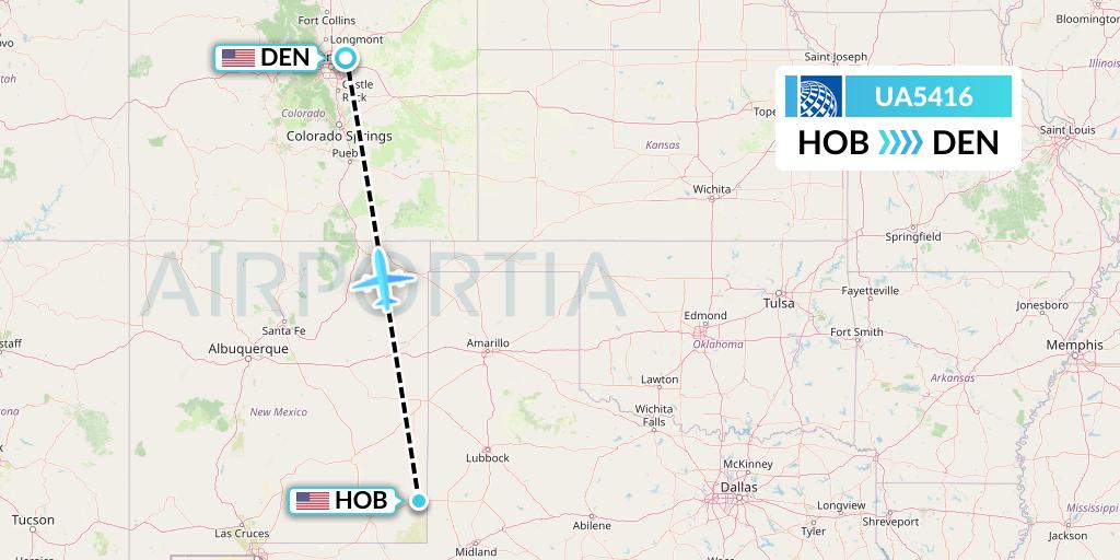 UA5416 United Airlines Flight Map: Hobbs to Denver