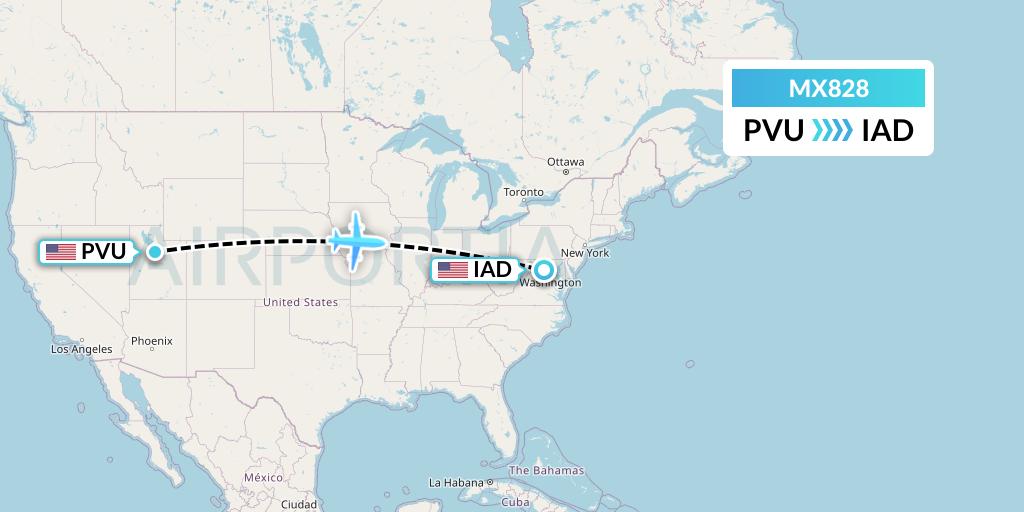 MX828 Breeze Airways Flight Map: Provo to Washington