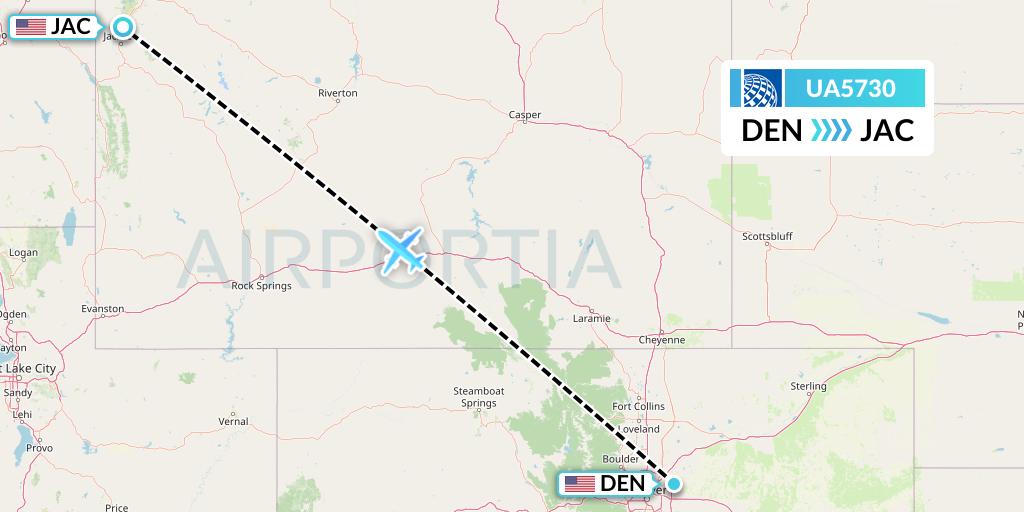 UA5730 United Airlines Flight Map: Denver to Jackson