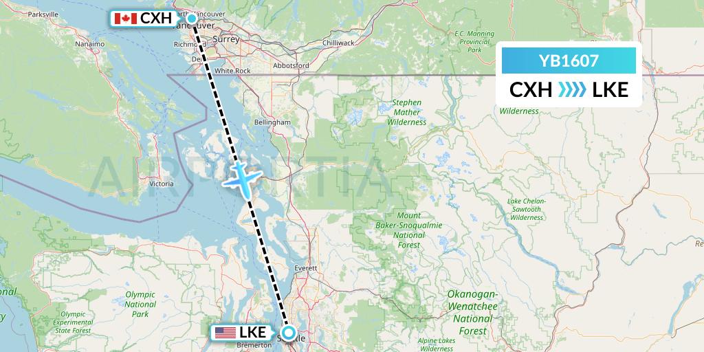 YB1607 Harbour Air Seaplanes Flight Map: Vancouver to Seattle
