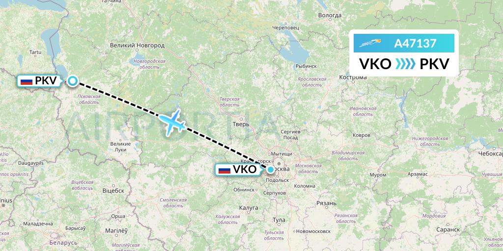 A47137 Azimuth Airlines Flight Map: Moscow to Pskov