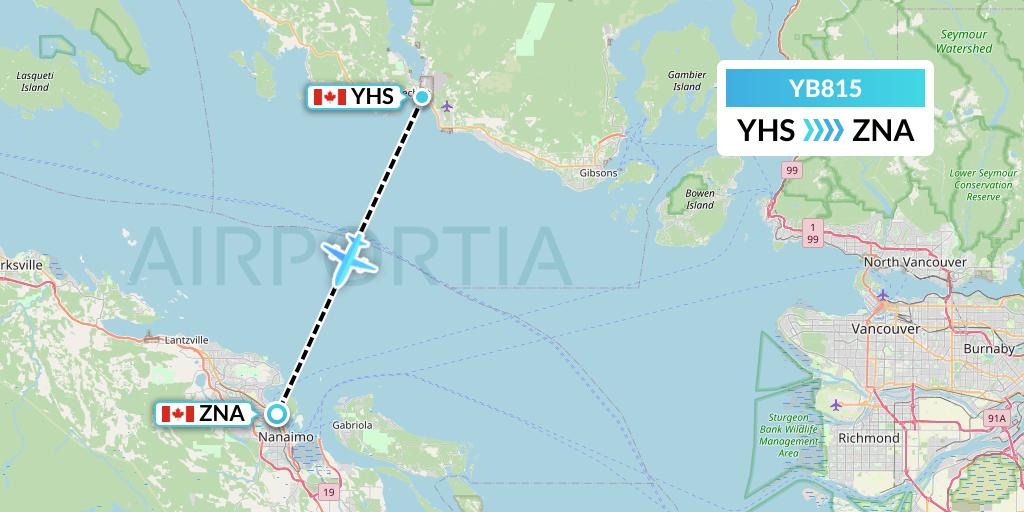 YB815 Harbour Air Seaplanes Flight Map: Sechelt to Nanaimo