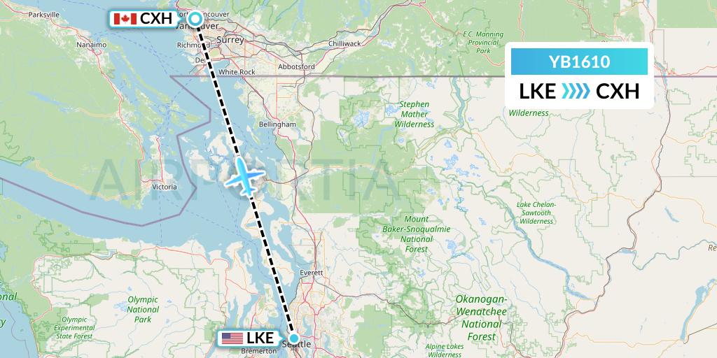 YB1610 Harbour Air Seaplanes Flight Map: Seattle to Vancouver