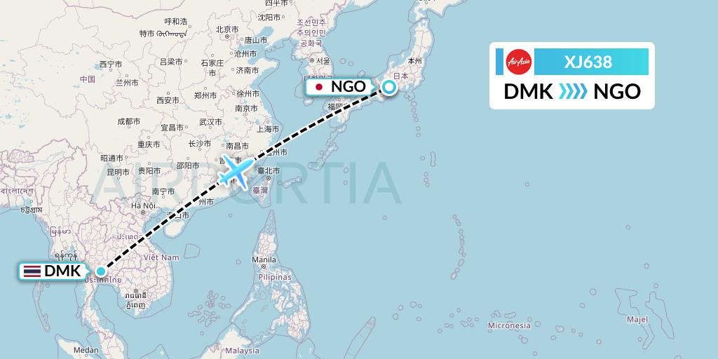 XJ638 Thai AirAsia X Flight Map: Bangkok to Nagoya