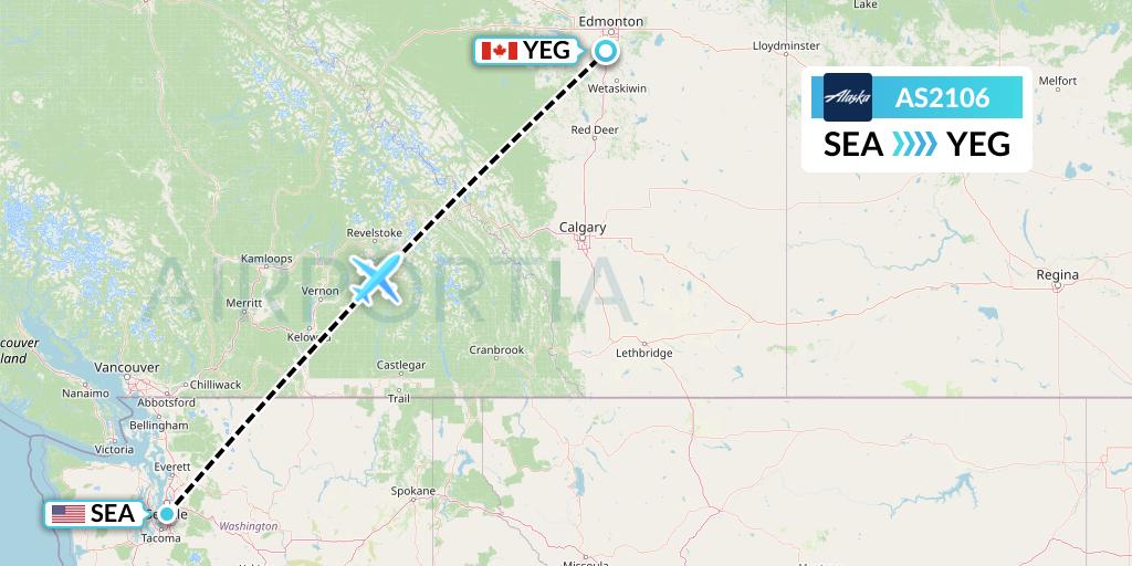 AS2106 Alaska Airlines Flight Map: Seattle to Edmonton