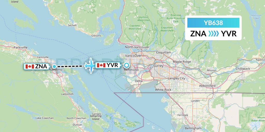 YB638 Harbour Air Seaplanes Flight Map: Nanaimo to Vancouver