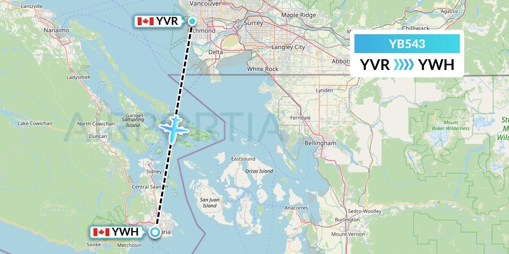 YB543 Harbour Air Seaplanes Flight Map: Vancouver to Victoria