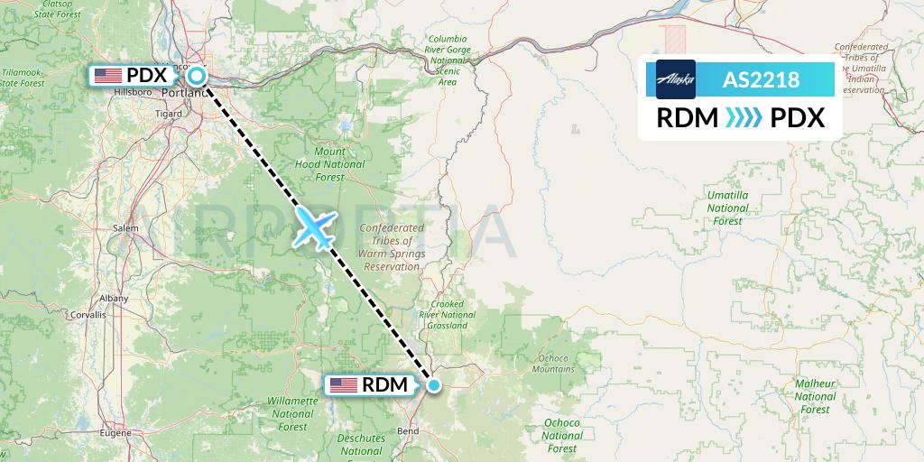 AS2218 Alaska Airlines Flight Map: Redmond to Portland
