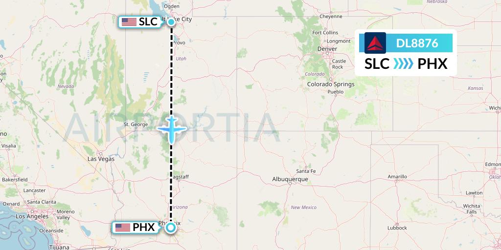 DL8876 Delta Air Lines Flight Map: Salt Lake City to Phoenix