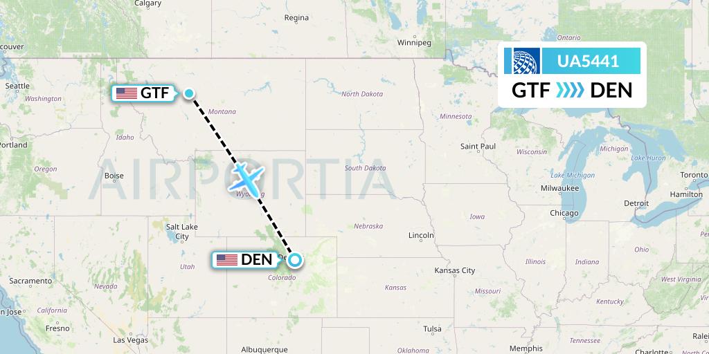UA5441 United Airlines Flight Map: Great Falls to Denver
