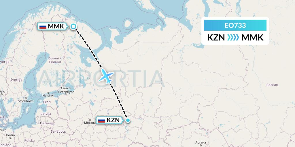 EO733 Pegas Fly Flight Map: Kazan to Murmansk