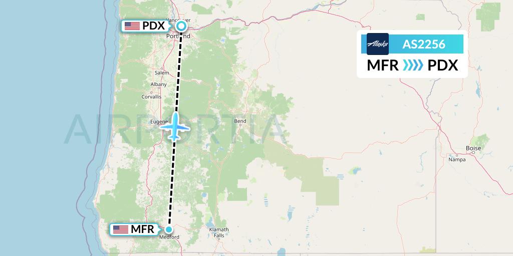 AS2256 Alaska Airlines Flight Map: Medford to Portland
