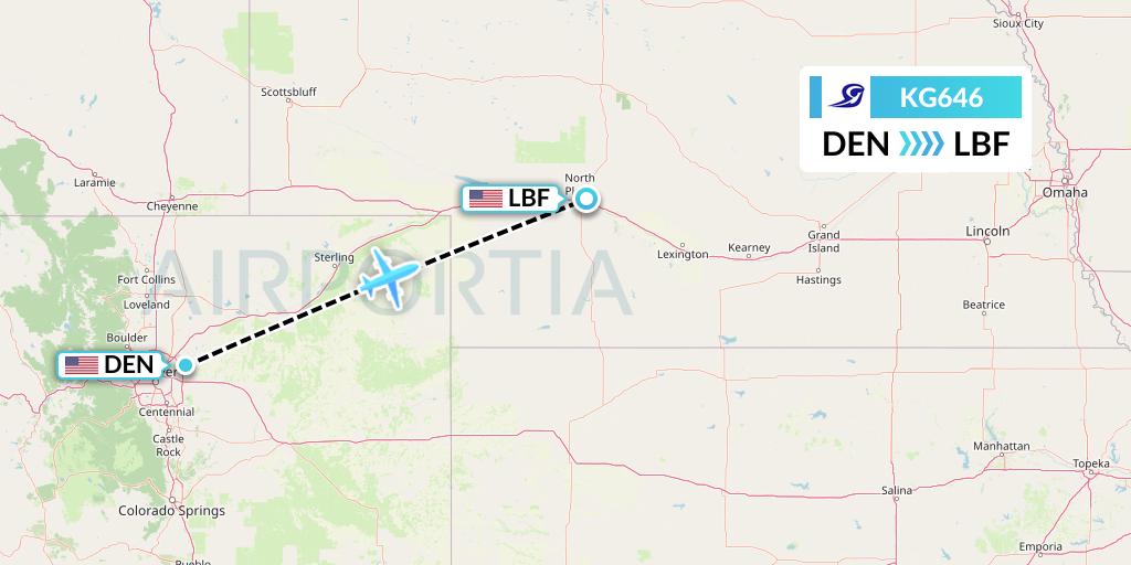 KG646 Key Lime Air Flight Map: Denver to North Platte