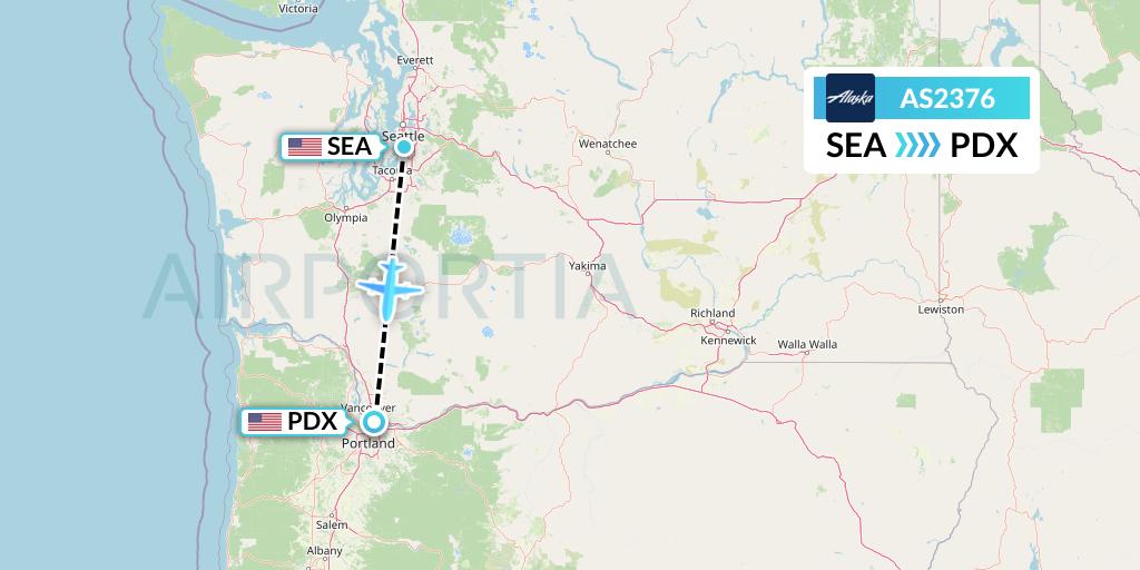 AS2376 Alaska Airlines Flight Map: Seattle to Portland