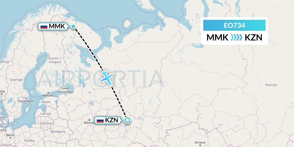 EO734 Pegas Fly Flight Map: Murmansk to Kazan