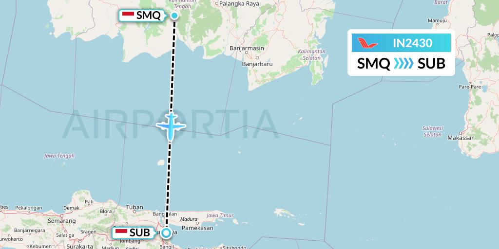 IN2430 NAM Air Flight Map: Sampit Airport to Surabaya
