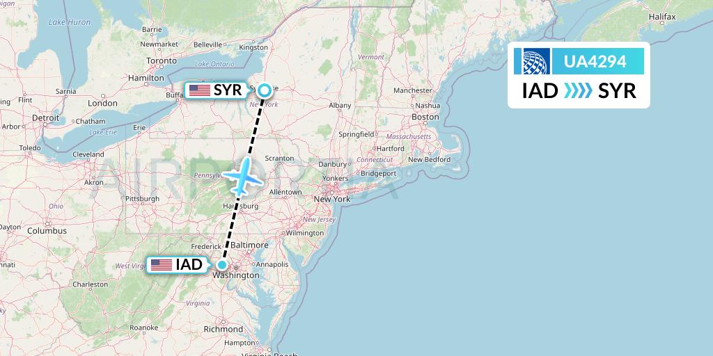UA4294 United Airlines Flight Map: Washington to Syracuse