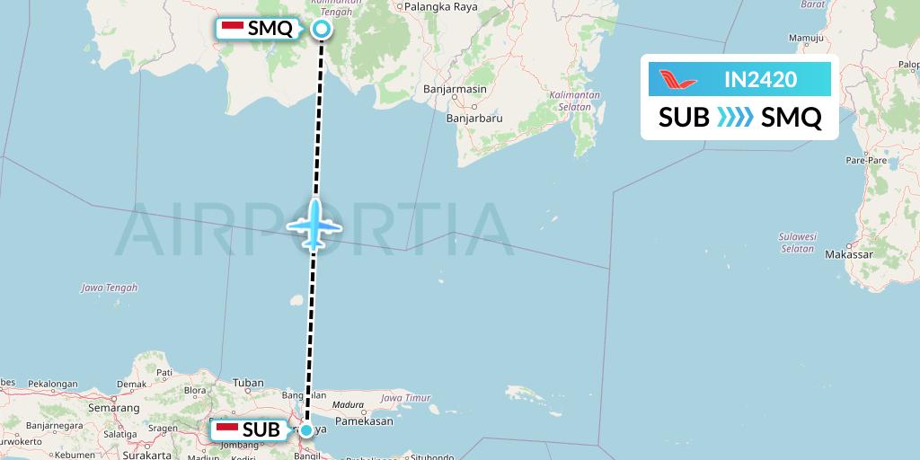 IN2420 NAM Air Flight Map: Surabaya to Sampit Airport