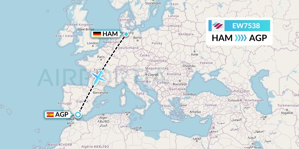 EW7538 Eurowings Flight Map: Hamburg to Malaga