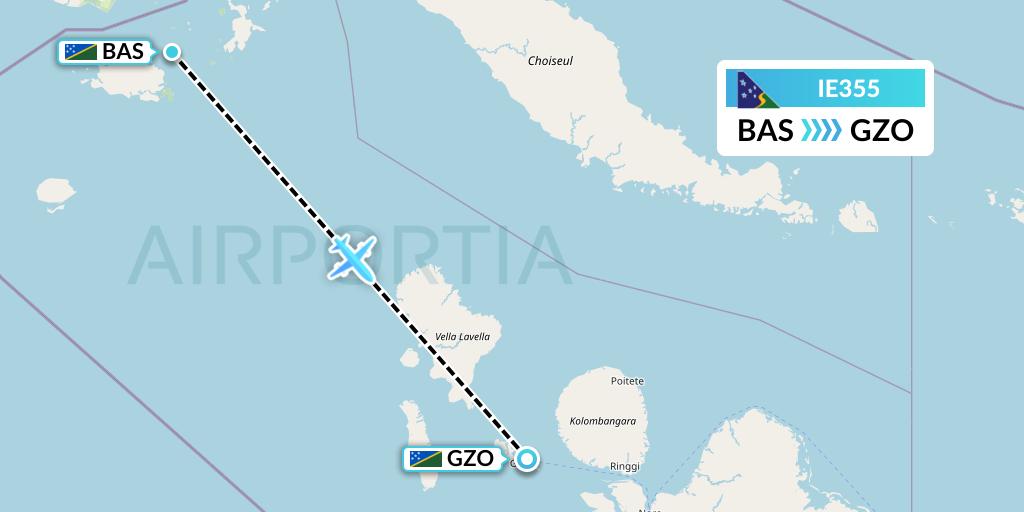IE355 Solomon Airlines Flight Map: Ballalae to Gizo