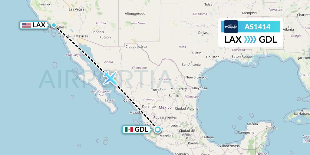 AS1414 Alaska Airlines Flight Map: Los Angeles to Guadalajara