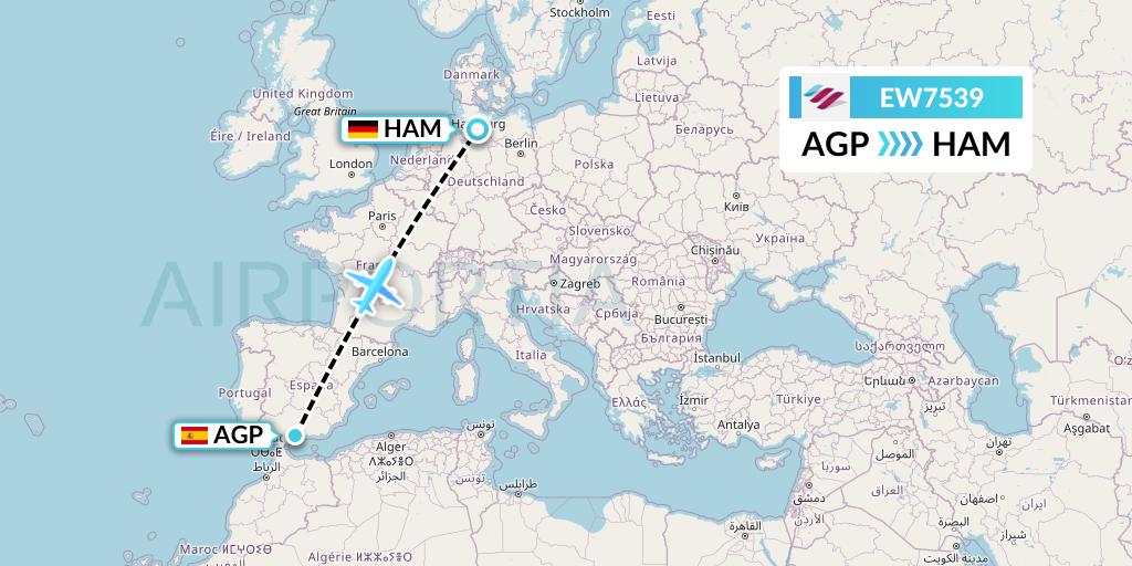 EW7539 Eurowings Flight Map: Malaga to Hamburg