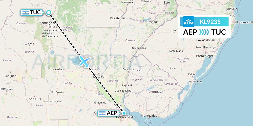 KL9235 KLM Flight Map: Buenos Aires to Tucuman