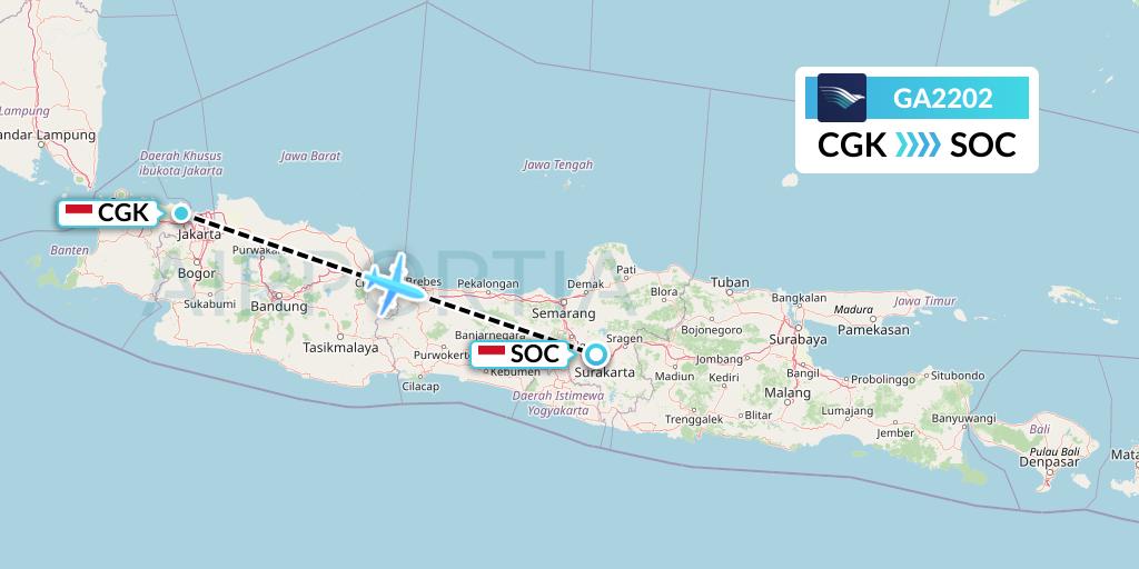 GA2202 Garuda Indonesia Flight Map: Jakarta to Surakarta