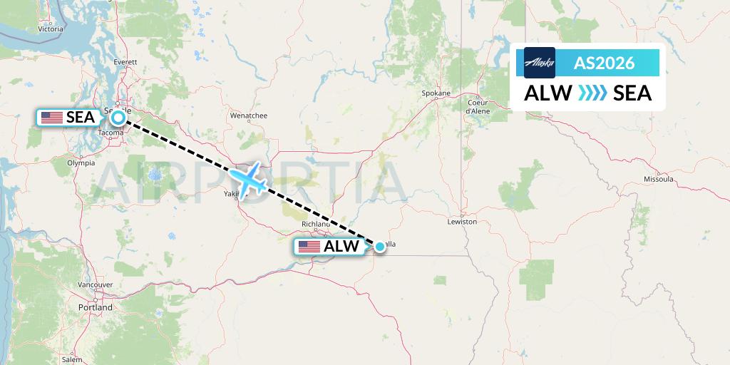 AS2026 Alaska Airlines Flight Map: Walla Walla to Seattle
