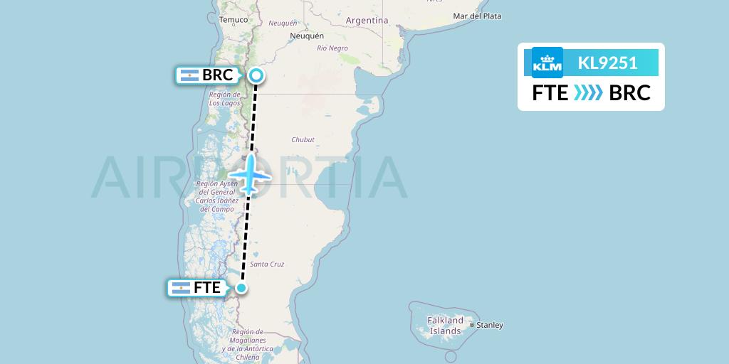 KL9251 KLM Flight Map: El Calafate to San Carlos de Bariloche
