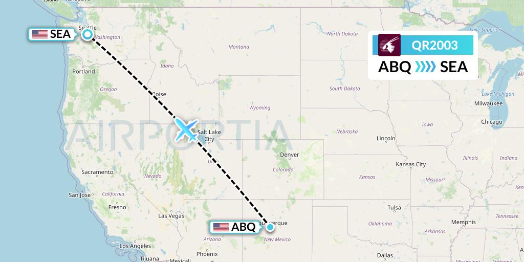 QR2003 Qatar Airways Flight Map: Albuquerque to Seattle