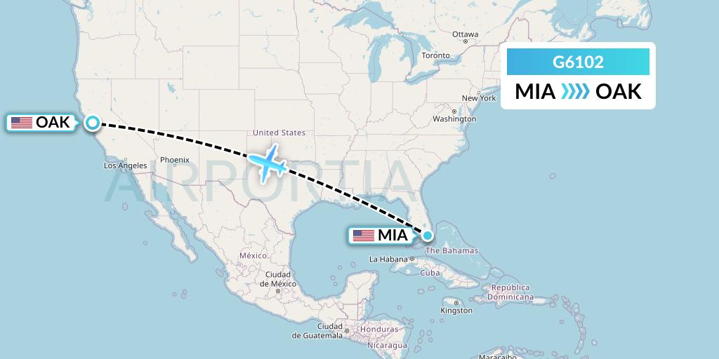 G6102 Fly Arna Flight Map: Miami to Oakland