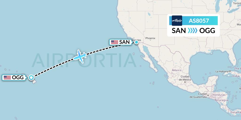 AS8057 Alaska Airlines Flight Map: San Diego to Kahului