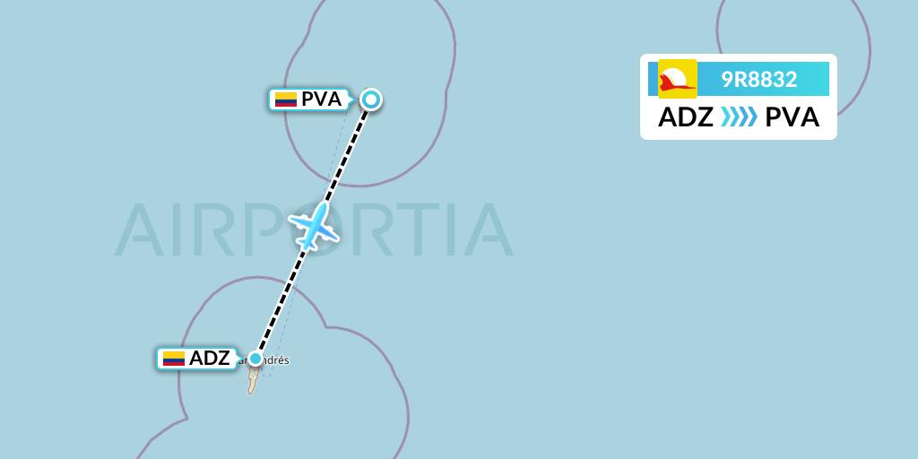 9R8832 Satena Flight Map: San Andres Island to Providencia
