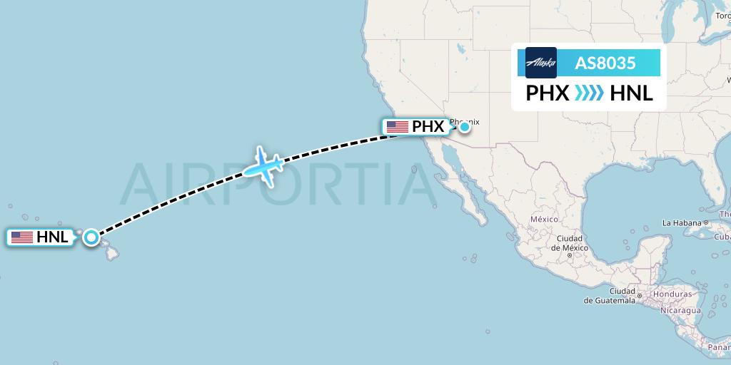 AS8035 Alaska Airlines Flight Map: Phoenix to Honolulu