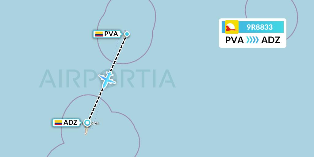9R8833 Satena Flight Map: Providencia to San Andres Island