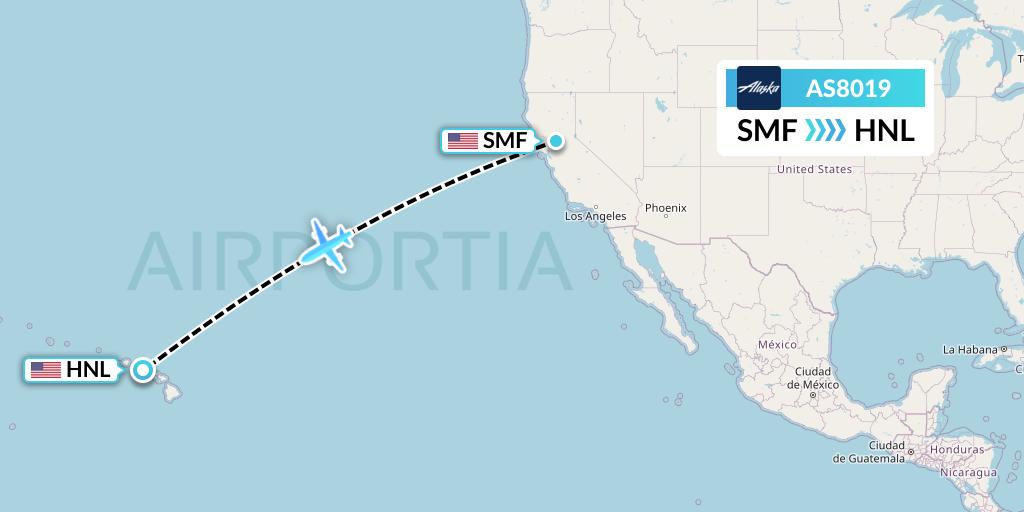 AS8019 Alaska Airlines Flight Map: Sacramento to Honolulu