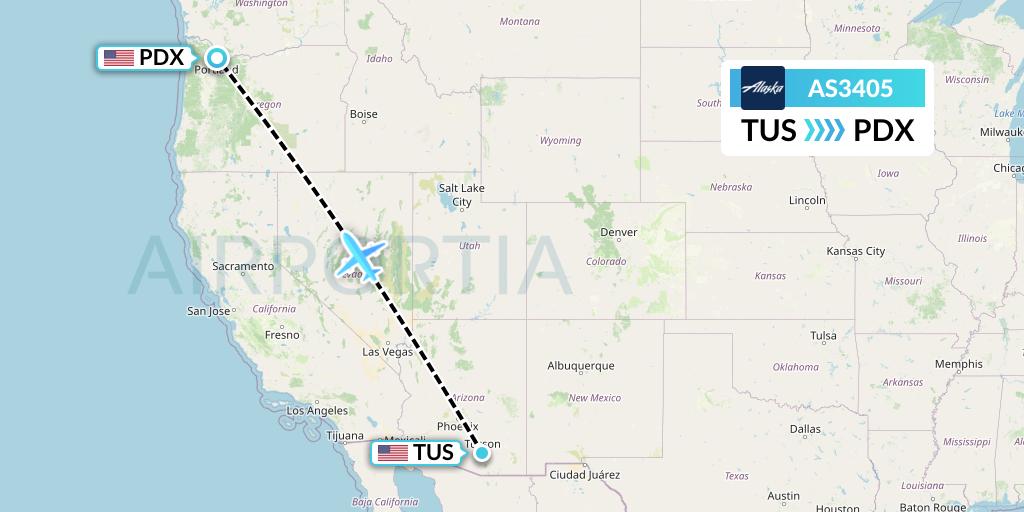 AS3405 Alaska Airlines Flight Map: Tucson to Portland