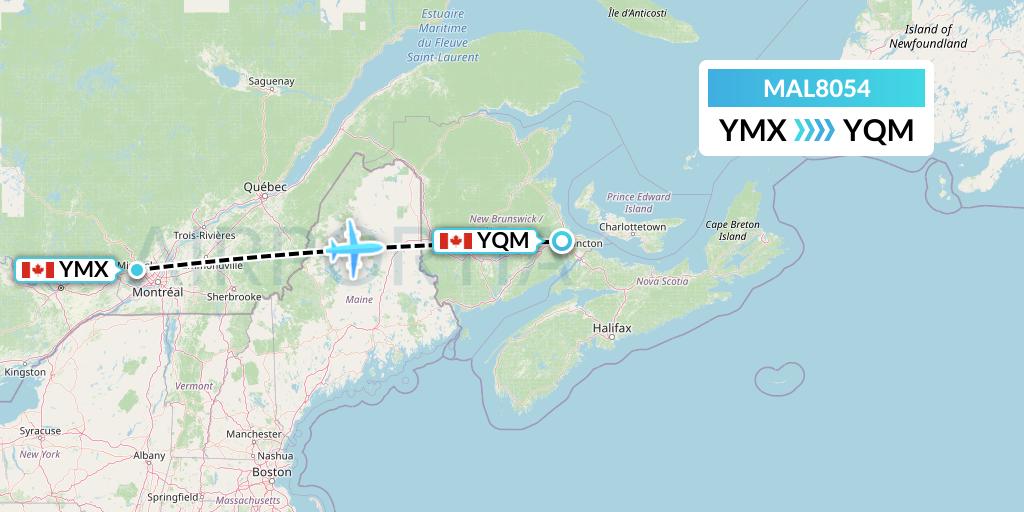 MAL8054 Morningstar Air Express Flight Map: Montreal to Moncton