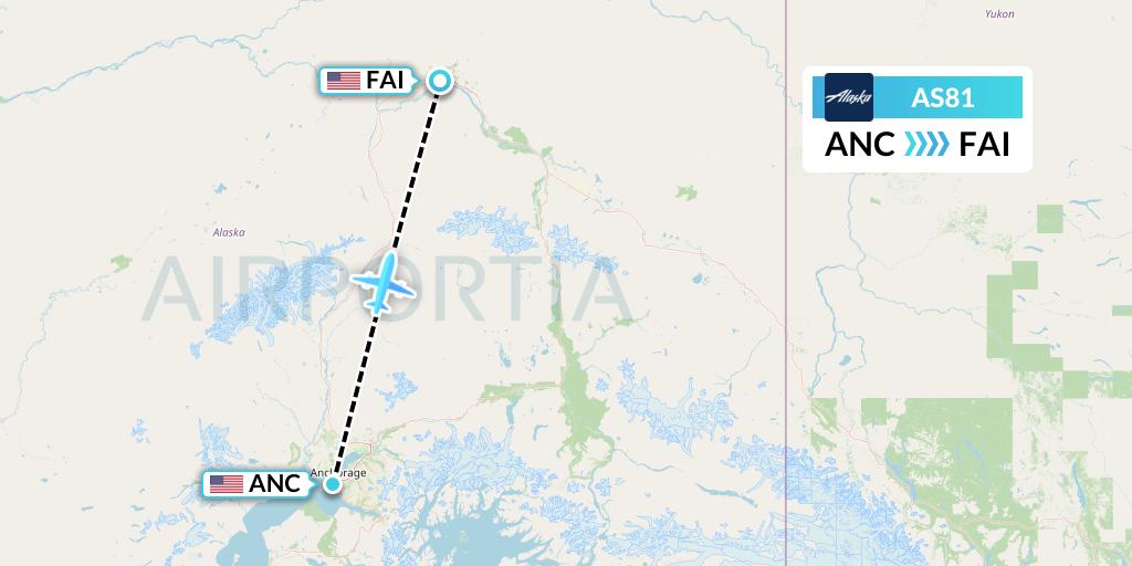 AS81 Alaska Airlines Flight Map: Anchorage to Fairbanks